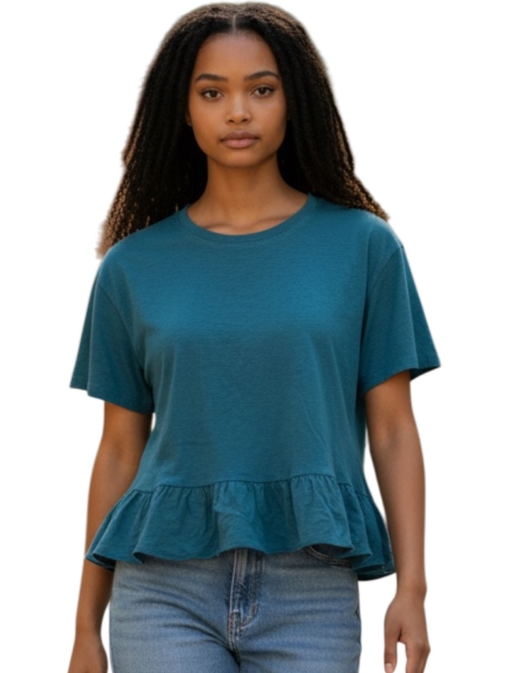 Time and Tru Teal Short-Sleeve Peplum Top